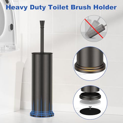 Toilet Brush and Holder Set：304 Stainless Steel Heavy Duty Toilet Bowl Brush，Removable Inner Bowl and Splash Protection，Bathroom Toilet Brush-Dense Bristles for Through Cleaning - color: Pewter