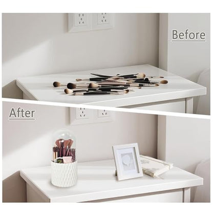 360°Smooth Rotating Makeup Brush Holder with Dustproof Lid Spinning Vanity Organizer for Beauty Lipstick Perfume,Brushes Storage Container,Countertop,Dressing Table,Bathroom Desk (White)