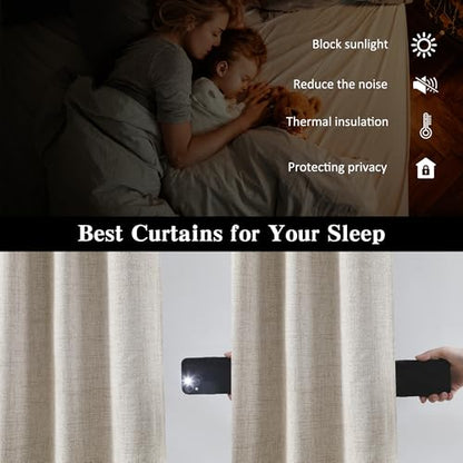 RAIN CITY Beige Blackout Linen Curtains 63 Inches Long 2 Panels W50 x L63 | Back Tab Rod Pocket Linen Burlap Textured Rustic Boho Light Blocking Room Darkening Curtains for Bedroom Nursery - color: Beige, size: 50"W x 63"L (Pack of 2)