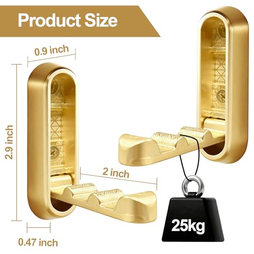 6 Pack Folding Wall Hooks – Heavy Duty Gold Coat Hooks, Foldable Zinc Alloy Wall Mount Hooks for Hanging Coats, Hats, Towels, Bags, Keys, Robes, Christmas Socks & Wreaths – Holds up to 55 lbs - color: Gold 6 Pack
