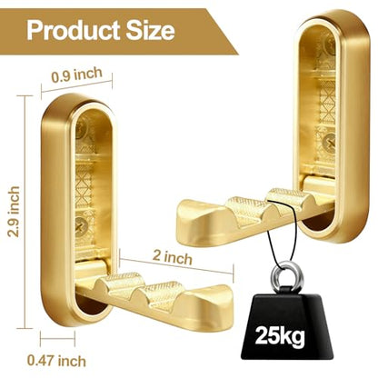 6 Pack Folding Wall Hooks – Heavy Duty Gold Coat Hooks, Foldable Zinc Alloy Wall Mount Hooks for Hanging Coats, Hats, Towels, Bags, Keys, Robes, Christmas Socks & Wreaths – Holds up to 55 lbs - color: Gold 6 Pack
