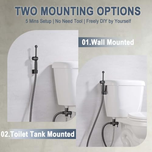 Handheld Bidet Sprayer for Toilet, Cloth Diaper Toilet Sprayer, Hand Held Bidet Attachment Brass 7.9" Bidet Wand, Adjustable Water Jet Spray with Backflow Preventer - color: Black