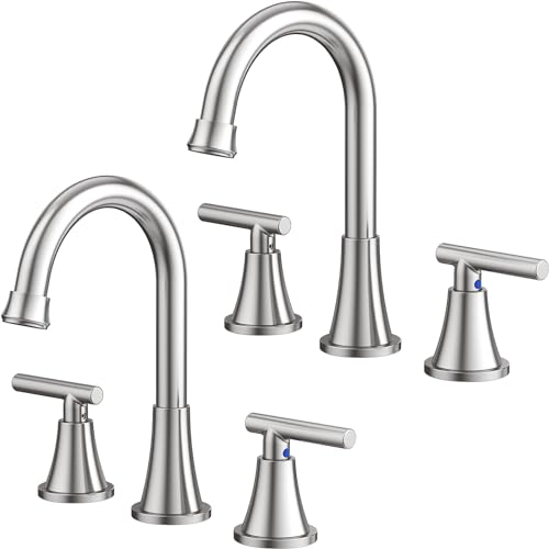 Bathroom Faucet 3 Hole, Brushed Nickel Faucets with Drain and Supply Lines | Hurran Stainless Steel Lead-Free Widespread Bathroom Sink Faucet for Vanity RV Restroom Laundry Outdoor Camper, 2 Pack - color: Brushed Nickel, size: 8 inch, 2 Pack