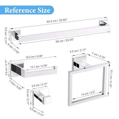 TURS 4-Piece Bathroom Hardware Set Chrome Towel Bar Set 23.6inch Bath Towel Holder Sets SUS 304 Stainless Steel Wall Mounted Towel Rack Sets for Bathroom. - color: Chrome, size: Set D