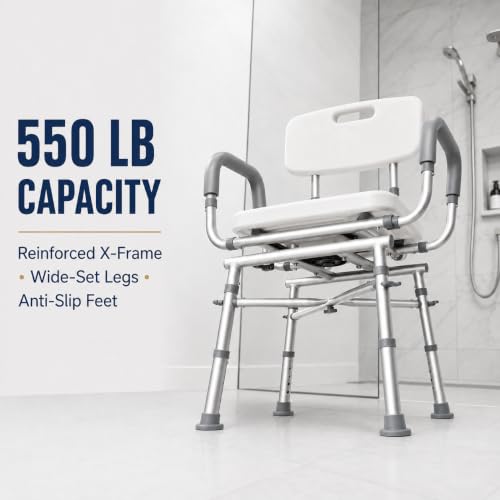 Swivel Shower Chair for Seniors, Heavy Duty Shower Chair | Swivel Shower Chair for Elderly and Disabled; Shower Chair for inside Shower, X Reinforced Base, Adjustable Height