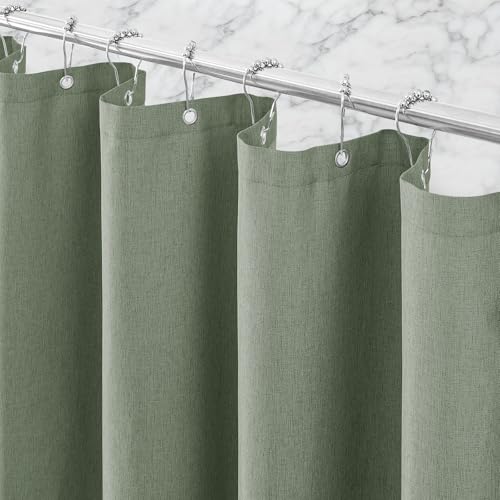 Linen-Like Shower Curtain, Waterproof Premium 250GSM Heavyweight Fabric, 72 x 72, with 12 Stainless Steel Hooks, Luxury Hotel Spa Bathroom Decor, Machine Washable, Weighted Hem, Grey Green - color: Linen-grey Green