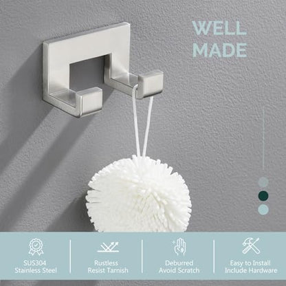 Angle Simple Double Towel Hook, Bathroom Robe Coat Hook, Brushed Nickel | Solid SUS304 Stainless Steel Hand Towel Holder, Modern Home Storage for Kitchen Shower Entryway RV, Screws Wall Mount - color: Brushed Nickel