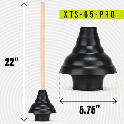 SteadMax XTS-65-PRO Heavy Duty Toilet Plunger, Commercial Grade, Powerful Double Thrust Force Rubber Cup with Wood Handle, for Clogged Bathroom, Shower, and Kitchen, 2 Pack (22" x 5.75") - size: 2 Pack - PRO