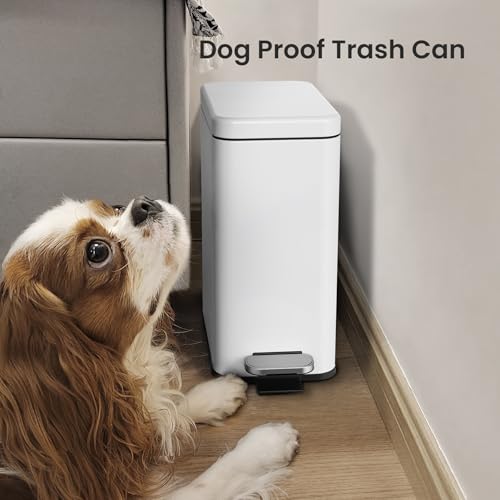 Cesun 2.6 Gallons Small Bathroom Trash Can with Lid Soft Close, White | Removable Inner Bucket, Small Stainless Steel Garbage Can for Bedroom/Office, Hands-Free Step Pedal, Fingerprint-Resistant - color: White