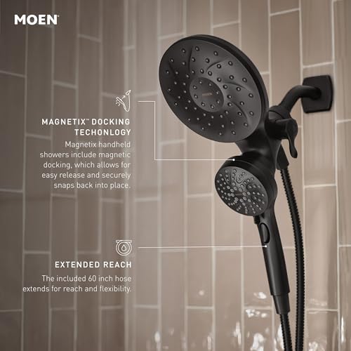 Moen Engage Matte Black 2.5 GPM Handheld Showerhead and Rain Shower 2-in-1 Combo Featuring Magnetic Docking System and Metal Hose, 26009BL - color: Matte Black, size: Pack of 1