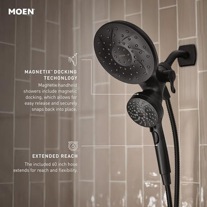 Moen Engage Matte Black 2.5 GPM Handheld Showerhead and Rain Shower 2-in-1 Combo Featuring Magnetic Docking System and Metal Hose, 26009BL - color: Matte Black, size: Pack of 1