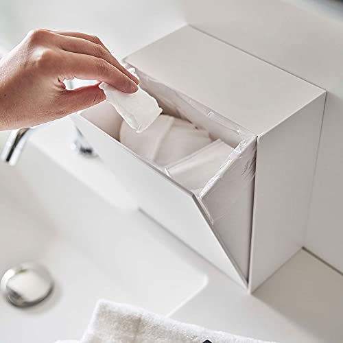 YAMAZAKI 5433 Tower Adhesive Hook Storage Box, White, ABS Resin, Minimalist, 17 x 8.7~16 x 20 cm