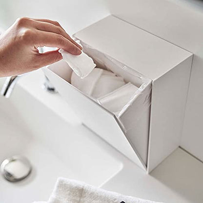 YAMAZAKI 5433 Tower Adhesive Hook Storage Box, White, ABS Resin, Minimalist, 17 x 8.7~16 x 20 cm