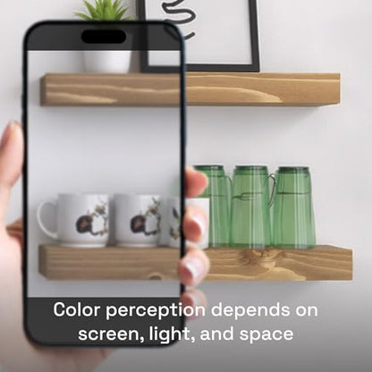 Natural Wood Floating Shelves for Wall 16 Inch Oak, Wooden Bathroom Shelf | Solid Wood, Wall Mounted, Kitchen Bedroom Living Room, Rustic Farmhouse, Natural Oak Finish, 16W × 6.7D, Set of 2 - color: Gold Oak, size: 16 Inch