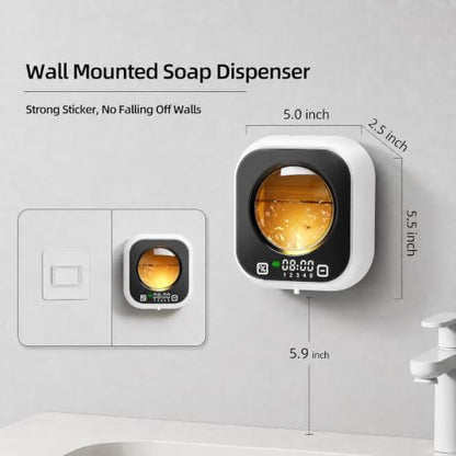 Automatic Soap Dispenser Touchless, Wall Mount, Rechargeable, Mood Lighting | 5 Adjustable Levels, IPX5 Waterproof, LED Clock, 320ML, Hand & Dish Soap for Bathroom Kitchen, White - color: White