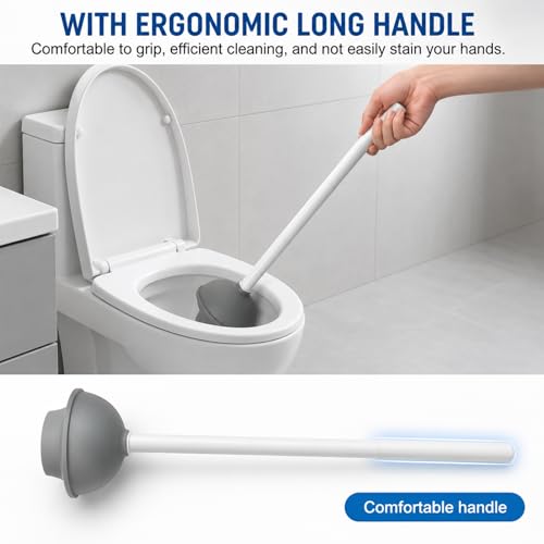 Toilet Plunger and Bowl Brush with Holder, 2 in 1 Heavy Duty Toilet Brush and Plunger Set for Bathroom Cleaning, 1 Set (White) - color: White