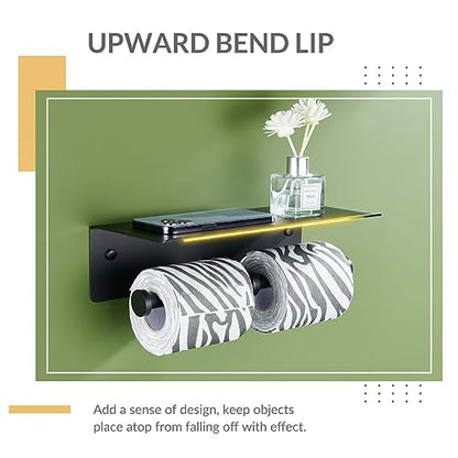 Toilet Paper Holder with Phone Shelf, APLusee SUS 304 Stainless Steel Bathroom Tissue Holder, Double Roll Paper Dispenser Wall Mounted, Matte Black - color: Matte Black, size: Double Rod