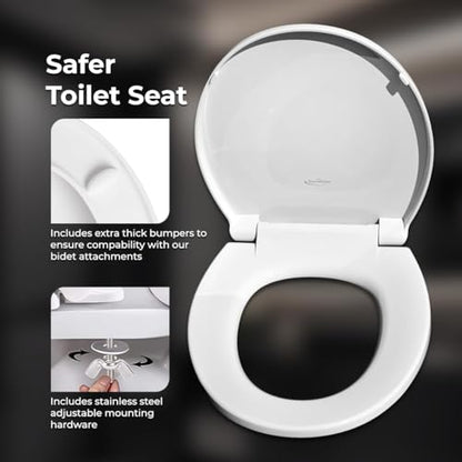 GenieBidet Round Toilet Seat | Noiseless Toilet Cover Seat and Toilet Lids - Durable Plastic Toilet Seat for Easy Installation w/Mounting Tools and Attachments Included | Toilet Seat Round White - style: ROUND TOILET SEAT