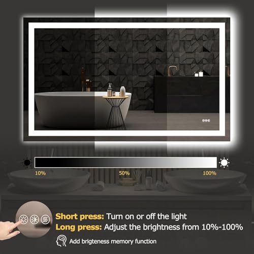 Hivone 55"X30" LED Bathroom Mirror with Lights, Anti-Fog, Dimmable, Backlit + Front Lit, Smart Bathroom Vanity Mirror, Memory Function, Shatterproof, Tempered Glass (Horizontal/Vertical) - size: 55"L x 30"W