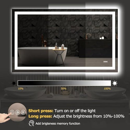 Hivone 55"X30" LED Bathroom Mirror with Lights, Anti-Fog, Dimmable, Backlit + Front Lit, Smart Bathroom Vanity Mirror, Memory Function, Shatterproof, Tempered Glass (Horizontal/Vertical) - size: 55"L x 30"W