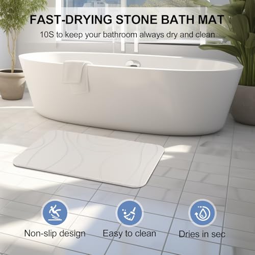 Stone Bath Mat, 2 Pack Diatomaceous Earth Shower Mat, Non-Slip Super Absorbent Quick Drying Bathroom Floor Mat, 24x15, White - color: White