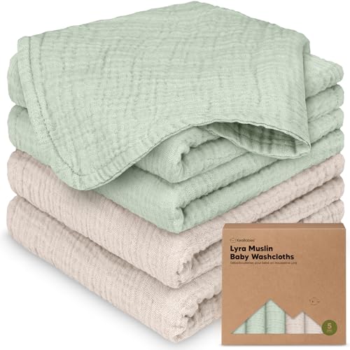 5pk Muslin Baby Washcloths for Newborn, 12x12 Soft Absorbent (Sage) | Organic Cotton Muslin Wash Cloths for Babies Girl, Boy, Infant, Toddlers, Kids Face Towel,Bath Essentials,Baby Burp Rags - color: Sage, size: 5-Pack