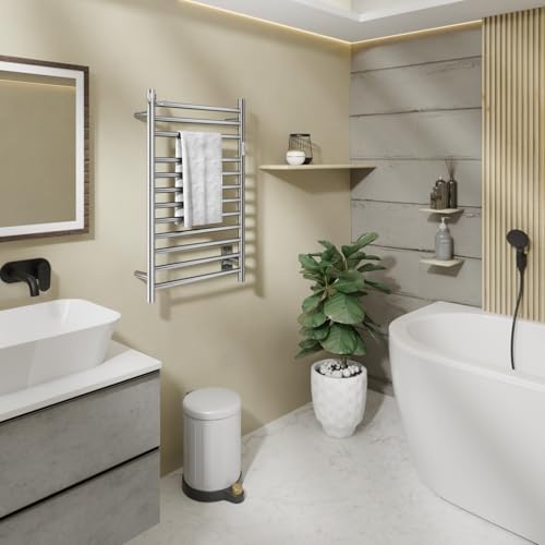 Wall Mounted Towel Warmer 12 Bars with Plug-in and Hardwired Options 3 Working Modes Mirror Polished Stainless Steel 21”W 34”H - color: Mirror Polish