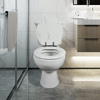 Angel Shield Marble Toilet Seat Durable Molded Wood with Quiet Close,Easy Clean，Quick-Release Hinges (Elongated,White Marble) - color: White Marble-Elongated, size: Elongated-18.5”