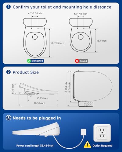 Heated Smart Toilet Seat with Feminine Wash & Dryer, Elongated Bidet with Adjustable Water Temperature, Pressure & Nozzle Position
