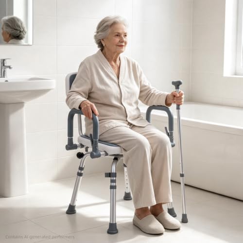 Swivel Shower Chair with Arms and Back for Elderly and Disabled | 400 lbs Heavy Duty Shower Stool with Flip-Up for Inside Shower,Adjustable Height Shower Seat for Bathroom,Light Gray - color: Light Gray