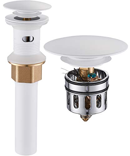 REGALMIX Vessel Sink Drain, Bathroom Faucet Vessel Sink Pop Up Drain Stopper, Built-in Anti-Clogging Strainer, with Overflow White, Fits Standard American Drain Hole(1-1/2" to 1-3/4") RWF083N - color: White, size: With Overflow