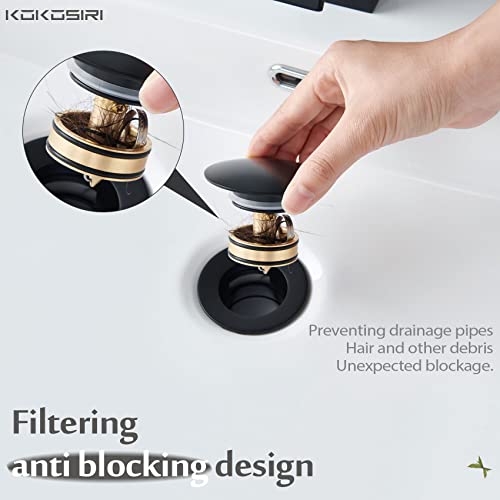 KOKOSIRI Pop Up Sink Drain with Strainer Basket, Matte Black Bathroom Sink Drain with Detachable Hair Catcher Anti Clogging for Vanity Vessel Sink Without Overflow, C1002BK - color: Matte Black
