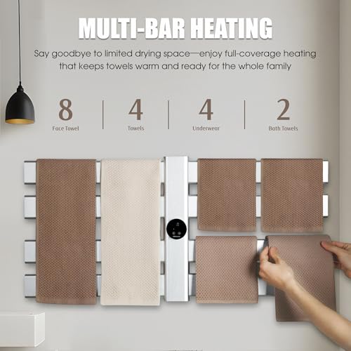 K&KALONZO Electric Towel Warmer Wall Mount Heated Rack Timer, 8-Bar,Silver | Fast Heat in 2 Min, 3 Heat Levels, Anti-Scald, NTC Safety, Plug-in/Hardwired Aluminum Towel Warmer for Bathroom - color: Silver, size: 8-Bar