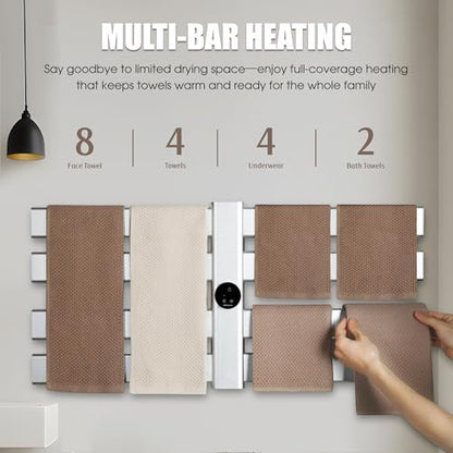 K&KALONZO Electric Towel Warmer Wall Mount Heated Rack Timer, 8-Bar,Silver | Fast Heat in 2 Min, 3 Heat Levels, Anti-Scald, NTC Safety, Plug-in/Hardwired Aluminum Towel Warmer for Bathroom - color: Silver, size: 8-Bar
