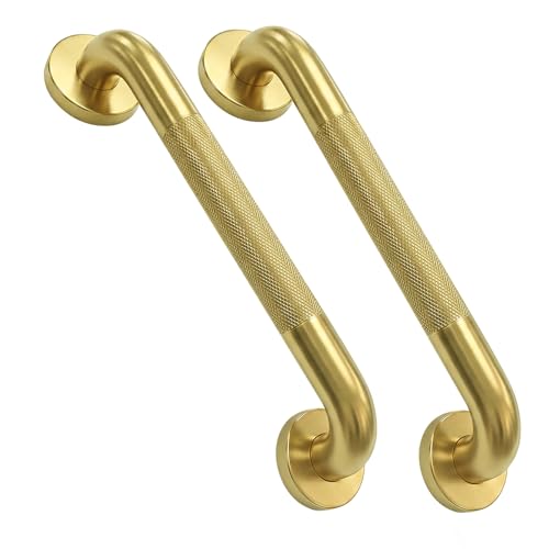 12'' Gold Grab Bars for Shower 1.25'' Diamter Bathroom Safety Handle | Heavy Stainless Steel, Anti-Slip Knurled Grip, Balance Support for Handicap, Seniors, Wall Mounted 500lbs Capacity, 2 Pack - color: Oil Bronze Gold 2 Pack, size: 12" L x 1-1/4" D
