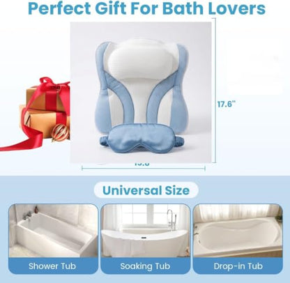 Bath Bathtub Pillow Spa Pillows for Tub 5D Mesh Suction Cups Head Neck Back Support Relaxing Bathing Lovers Gifts.(Blue White)