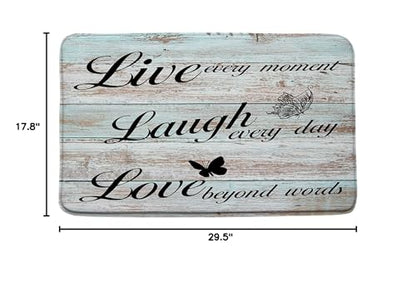 Live Laugh Love Bath Mat Rustic Teal Wooden Board Butterflies Inspirational Quotes Positive Motto Phrase Lettering Microfiber Memory Foam Bathroom Decor Home Entry Kitchen Bedroom Floor Rug - size: 1'6" x 2'6" (Rectangular)
