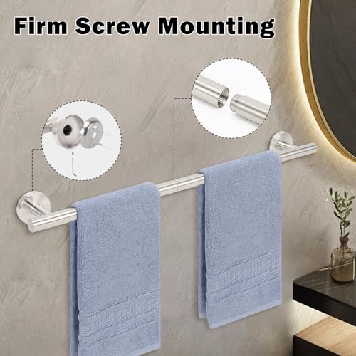 Livabber Bath Towel Bar, 304 Stainless Steel Towel Rack, Heavy Duty Towel Holder Wall Mounted for Bathroom/Kitchen, Usable Hanging Length-20.9 Inch, Total Length-23.7 Inch (Brushed Nickel) - color: Brushed Nickel, size: 24 Inch