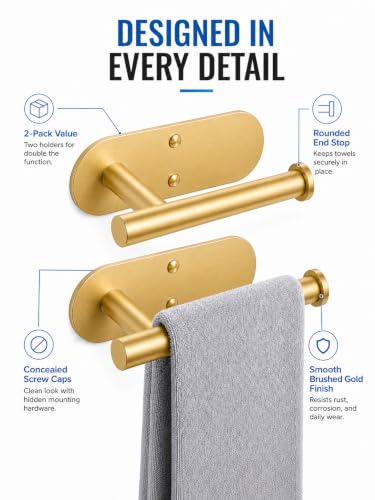 2Pcs Hand Towel Holder for Bathroom, Gold Small Hand Towel Racks Bar Hanger for Rv Kitchen Wall Mounted, Thicken 6.3" SUS304 Stainless Steel Towel Ring, Modern Contemporary, Heavy Duty, 2 Pack - color: Gold