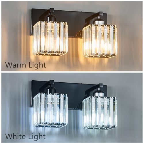 Modern Bathroom Vanity Light 2-Lights Plating Black Crystal Bathroom Wall Light Vanity Light Fixtures - color: Plating Black Straight, size: 2-light