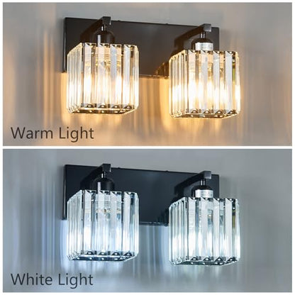 Modern Bathroom Vanity Light 2-Lights Plating Black Crystal Bathroom Wall Light Vanity Light Fixtures - color: Plating Black Straight, size: 2-light