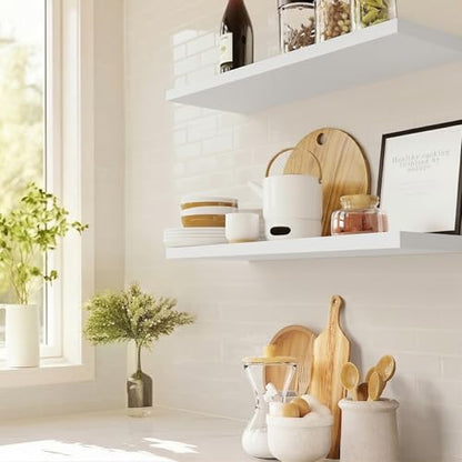 AMADA HOMEFURNISHING Floating Shelves Wall Mounted, 24 x 7 Inch Wall Shelves for Bathroom, Bedroom, Living Room, White Shelves Set of 2 - color: White, size: 24 inches