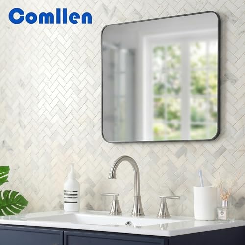 COMLLEN Brushed Nickel Bathroom Faucet 3 Hole Vanity,360 Degree Rotating Spout, 2 Handle 360° Swivel Brushed Nickel 8 Inch Widespread Bathroom Sink Faucet 3 Holes, with Pop-up Drain, Supply Lines - color: Brushed Nickel