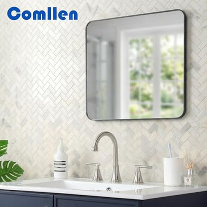 COMLLEN Brushed Nickel Bathroom Faucet 3 Hole Vanity,360 Degree Rotating Spout, 2 Handle 360° Swivel Brushed Nickel 8 Inch Widespread Bathroom Sink Faucet 3 Holes, with Pop-up Drain, Supply Lines - color: Brushed Nickel