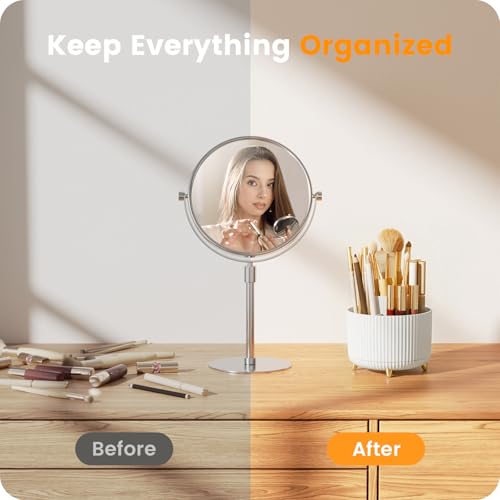 A-LuGei 【Elegant White】 5.9" Makeup Brush Holder Organizer, 【360° Rotating】 6 Slot Makeup Organizer Countertop, 【Minimalist Chic】 Vanity Organzier, Pen Holder for Desk Office Bathroom Desktop