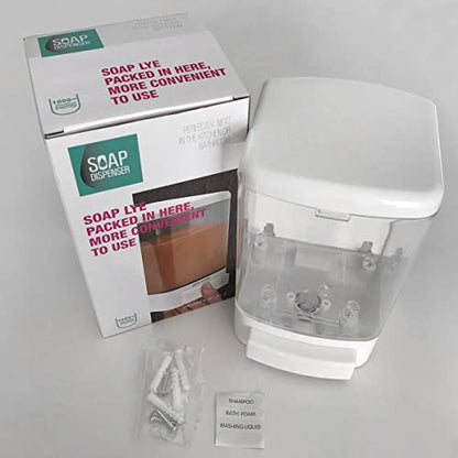 Manual Soap Dispenser Wall Mounted, 33.8oz, Bathroom Kitchen Commercial | Leak-proof Nozzle, Thin & Thick Soap Compatible, Easy to Install & Refill, Soap Level Visibility, Big Capacity, White - color: White&transparent