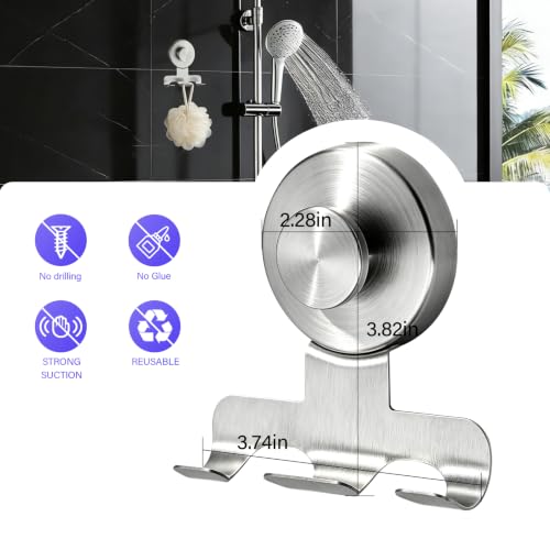 Shower Suction Razor Holder, Stainless Steel No-Drill Bathroom Hook | Reusable, Waterproof & Rustproof, Holds Up to 15 lbs – Fits Razors, Towels, Loofahs, Glass Doors & Tiles,Silver 2-Pack - color: Silver