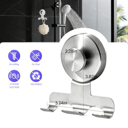 Shower Suction Razor Holder, Stainless Steel No-Drill Bathroom Hook | Reusable, Waterproof & Rustproof, Holds Up to 15 lbs – Fits Razors, Towels, Loofahs, Glass Doors & Tiles,Silver 2-Pack - color: Silver