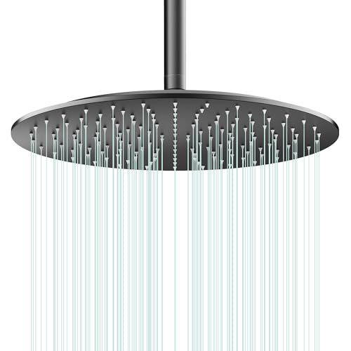All Metal Rain Shower Head - Heavy Duty Stainless Steel, Easy Install, High Water Flow, Ultra-Thin Modern Design for Bathroom (D-Matte Black, 16) - color: D-Matte Black, size: 16