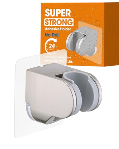 Handheld Shower Head Holder Super Strong Adhesive No Drill Adjustable Wall Mount for Hand Held Wand, Ideal for Kids, Elderly, and Short Users (Brushed Nickel) - color: Brushed Nickel